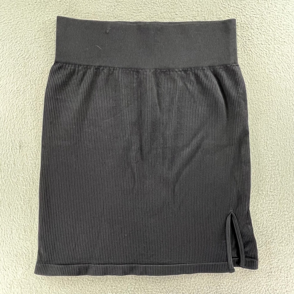 GOQQ Women Skirt Black Ribbed Nylon Spandex L High Waist Bodycon Mini
